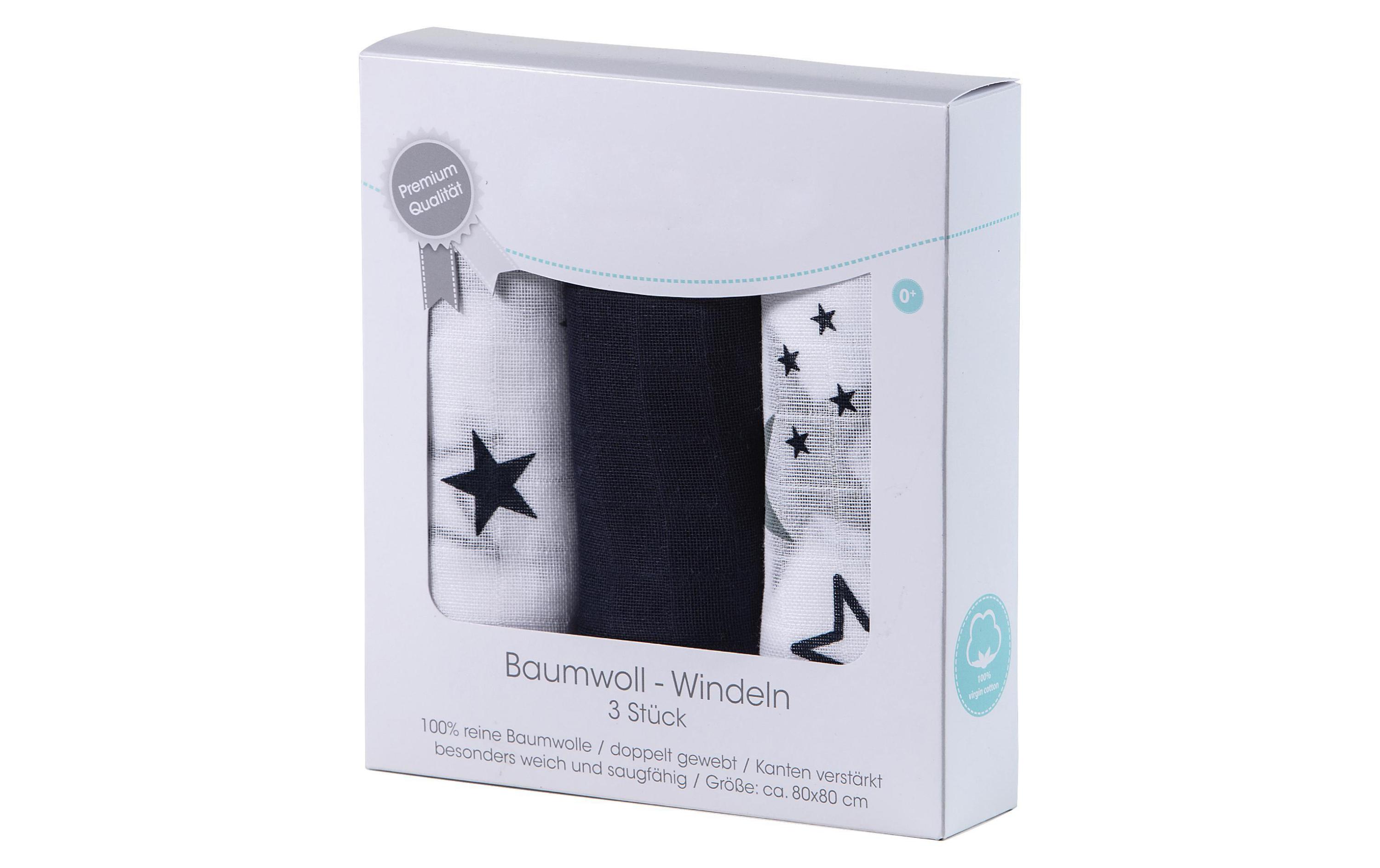 Mulltuch 3-er Set 80 x 80 cm Blau und Weiss SterneMulltücher 80 x 80 cm Blau / Weiss Sterne