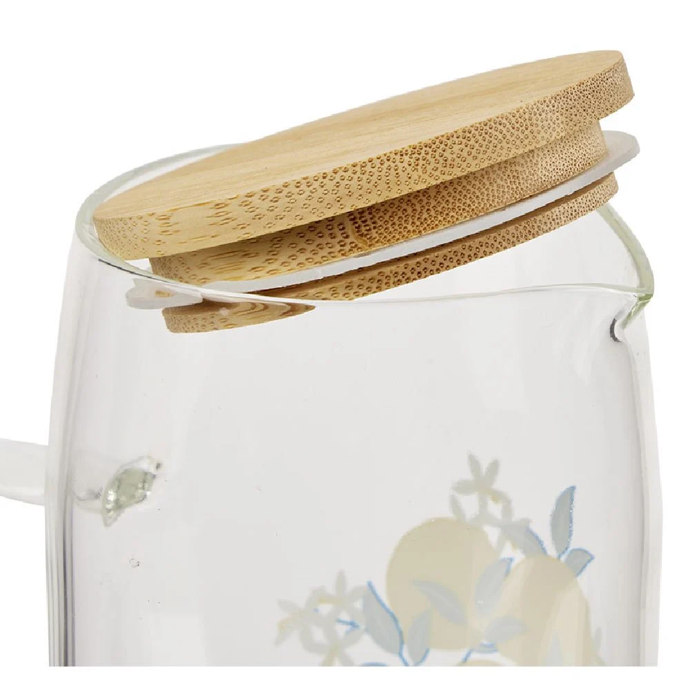 Carafe verre transparent motif citron avec bouchon bambou 1L Ø9xH23cm