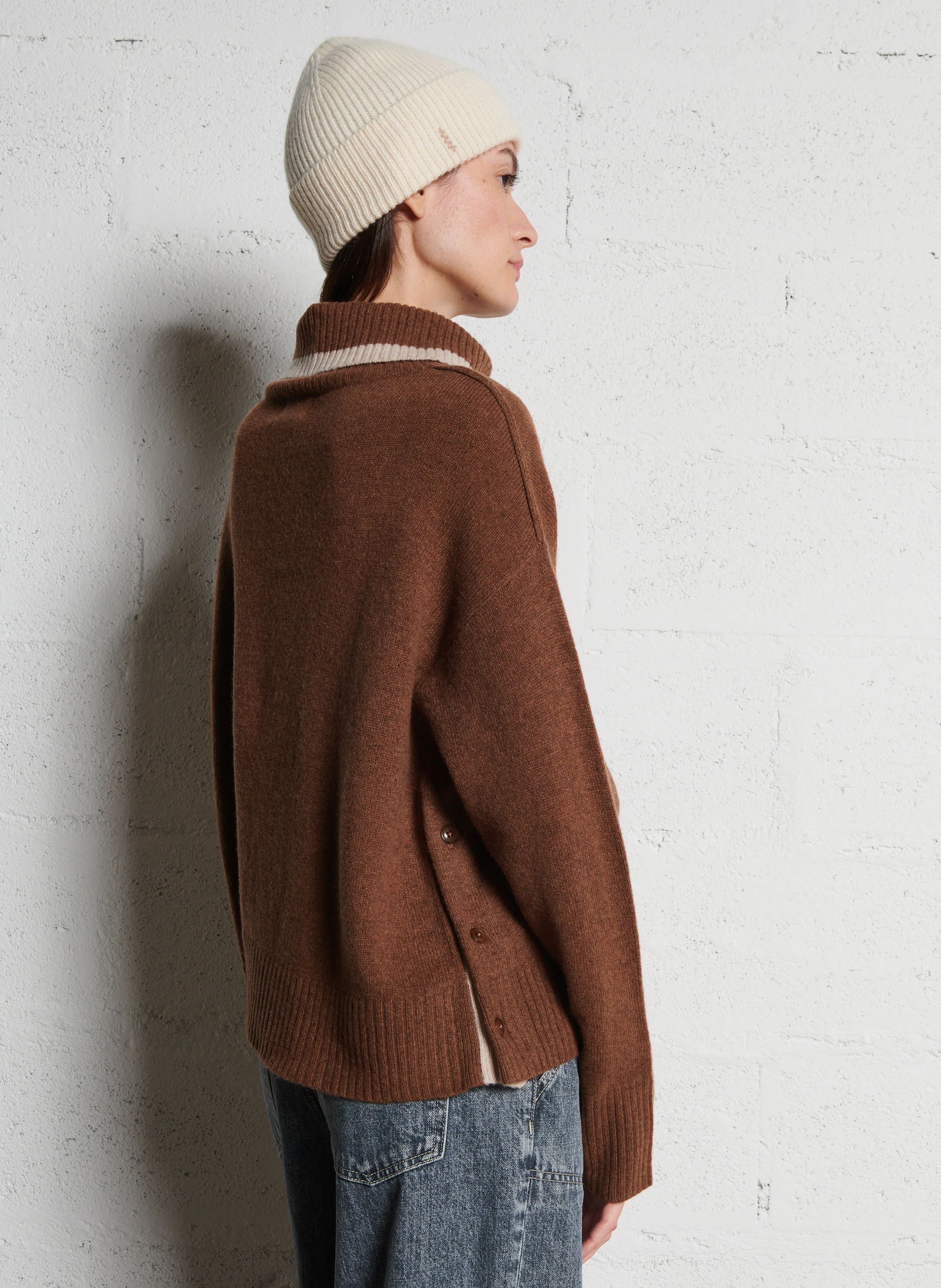 LAURENT - Pull col roulé ample en laine | Marron