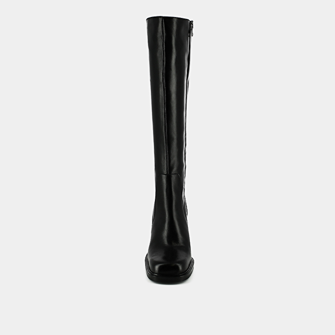 Bottes à talons et bouts carrés  en cuir noir