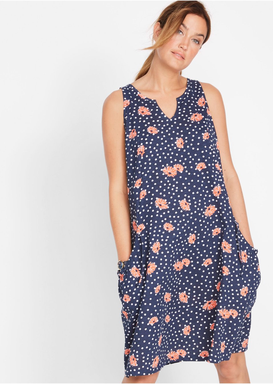 Robe en jersey coton avec poches, trapèze