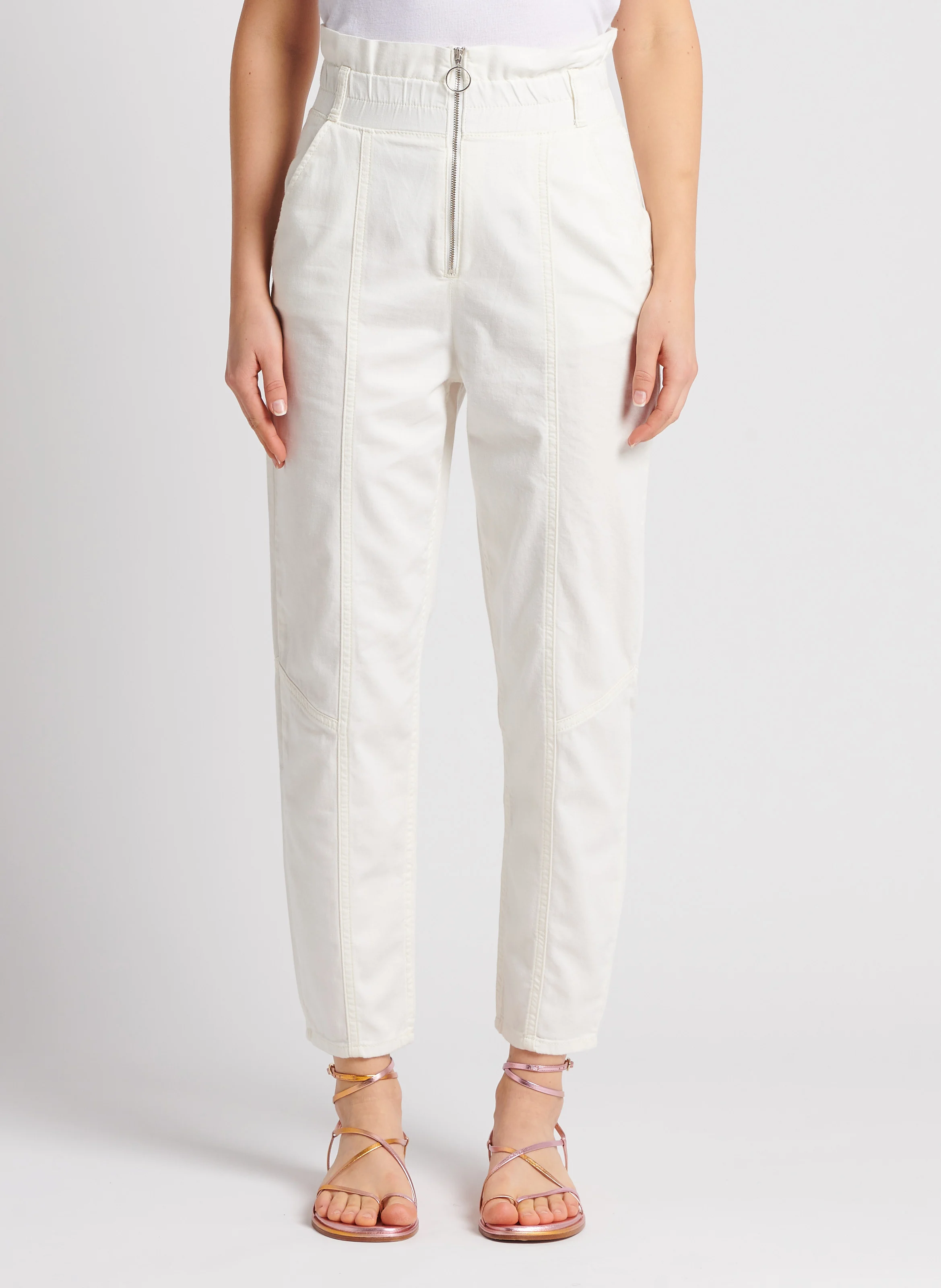 OMNY - Pantalon carotte taille haute en coton | Blanc