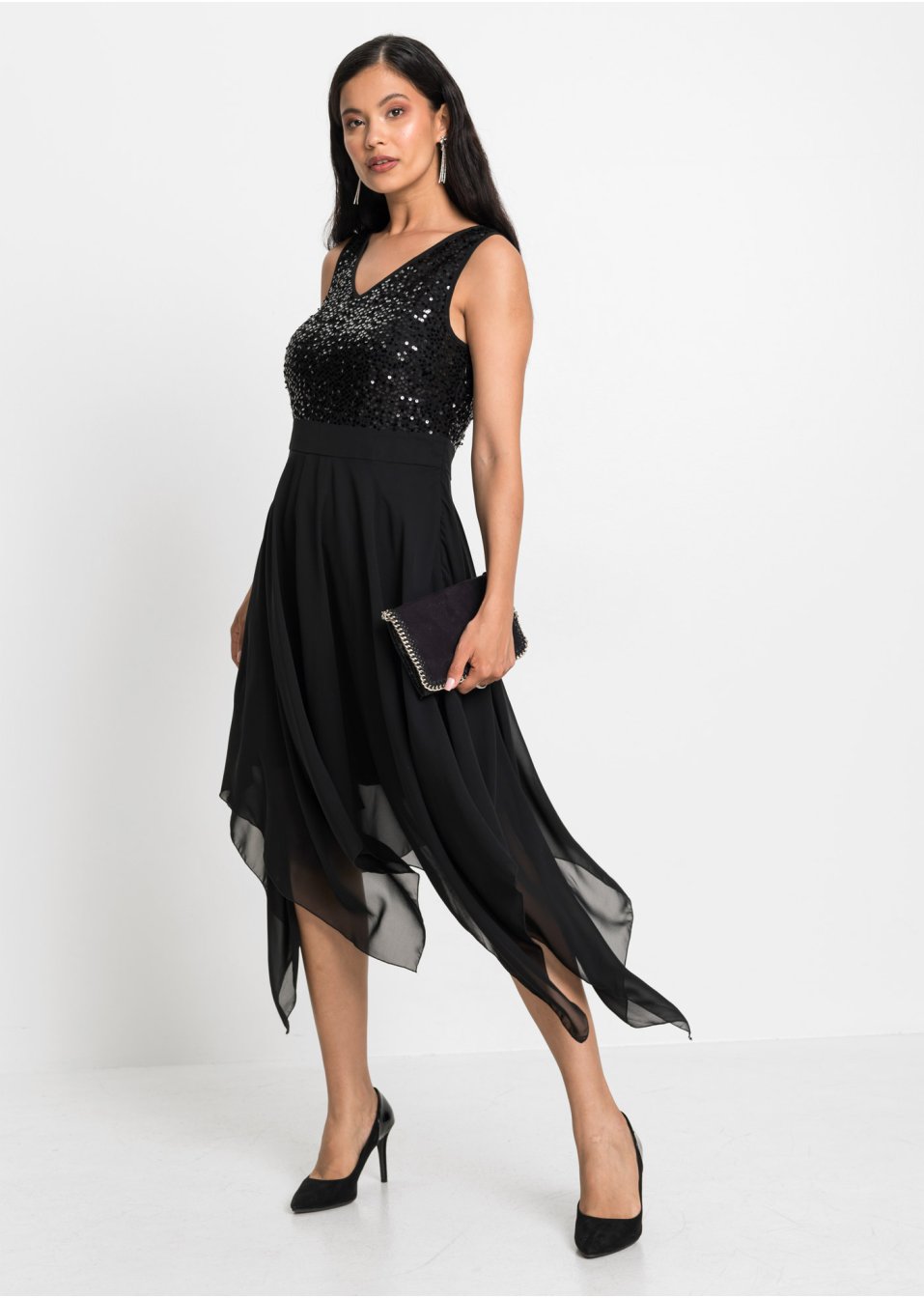 Robe de soirée longueur midi à paillettes