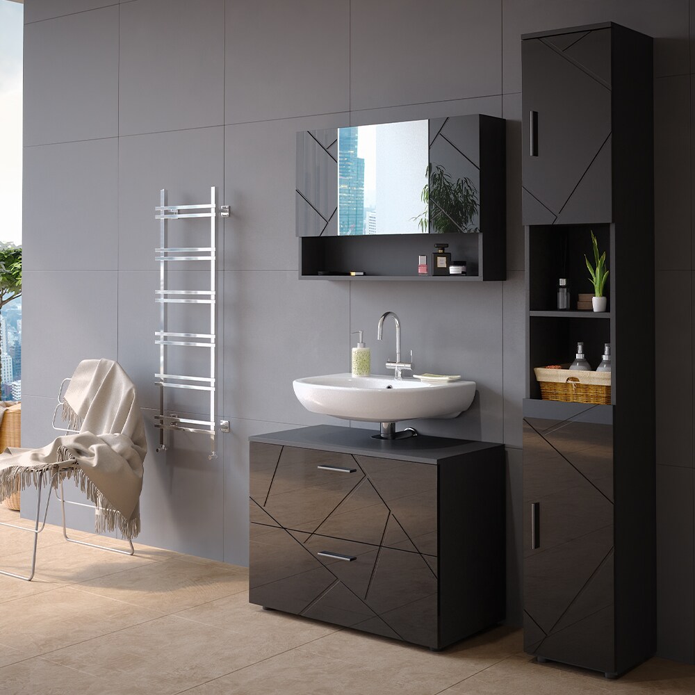 Vicco Badmöbelset Irma Anthrazit Hochglanz modern 80 cm 30 cm Badezimmerschrank Badschrank Badezimmermöbel Waschtischunterschrank Spiegelschrank Hochschrank Schranktür Schrankfach Schrankschublade