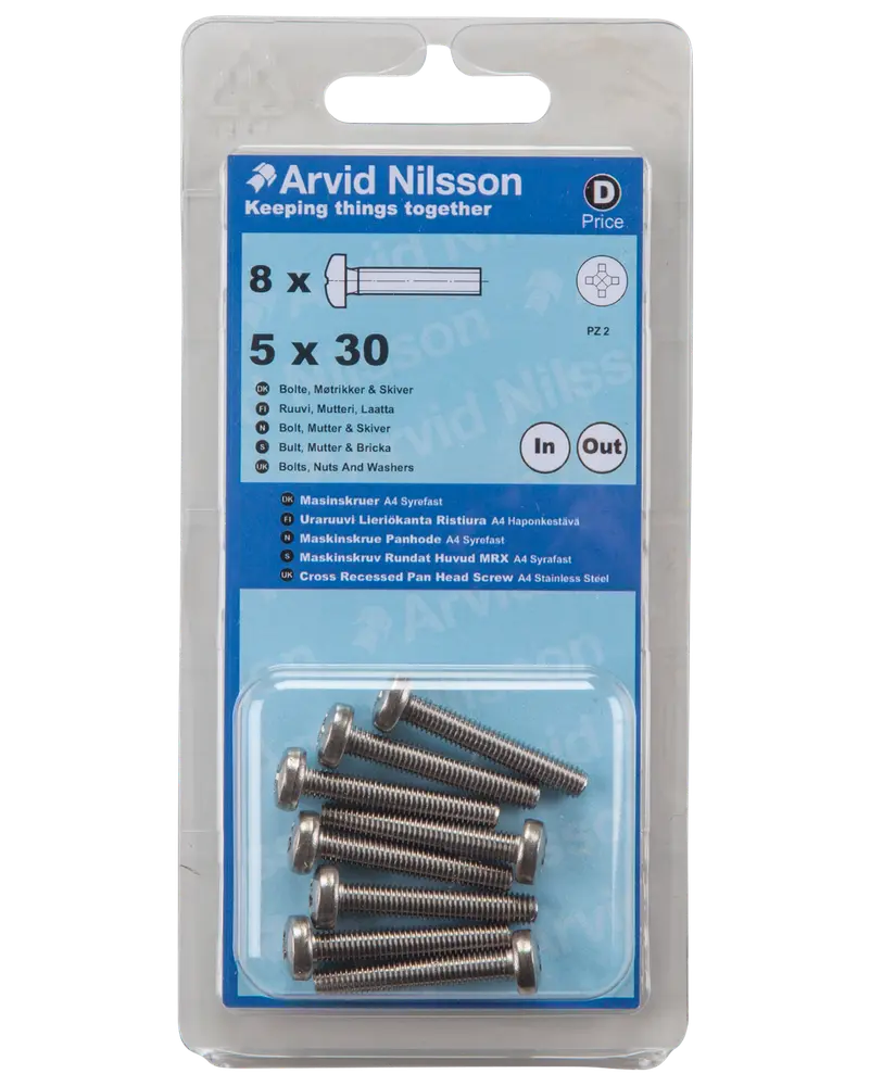 Arvid Nilsson Maskinskrue A4 PH M5 x 30 mm 8-pak