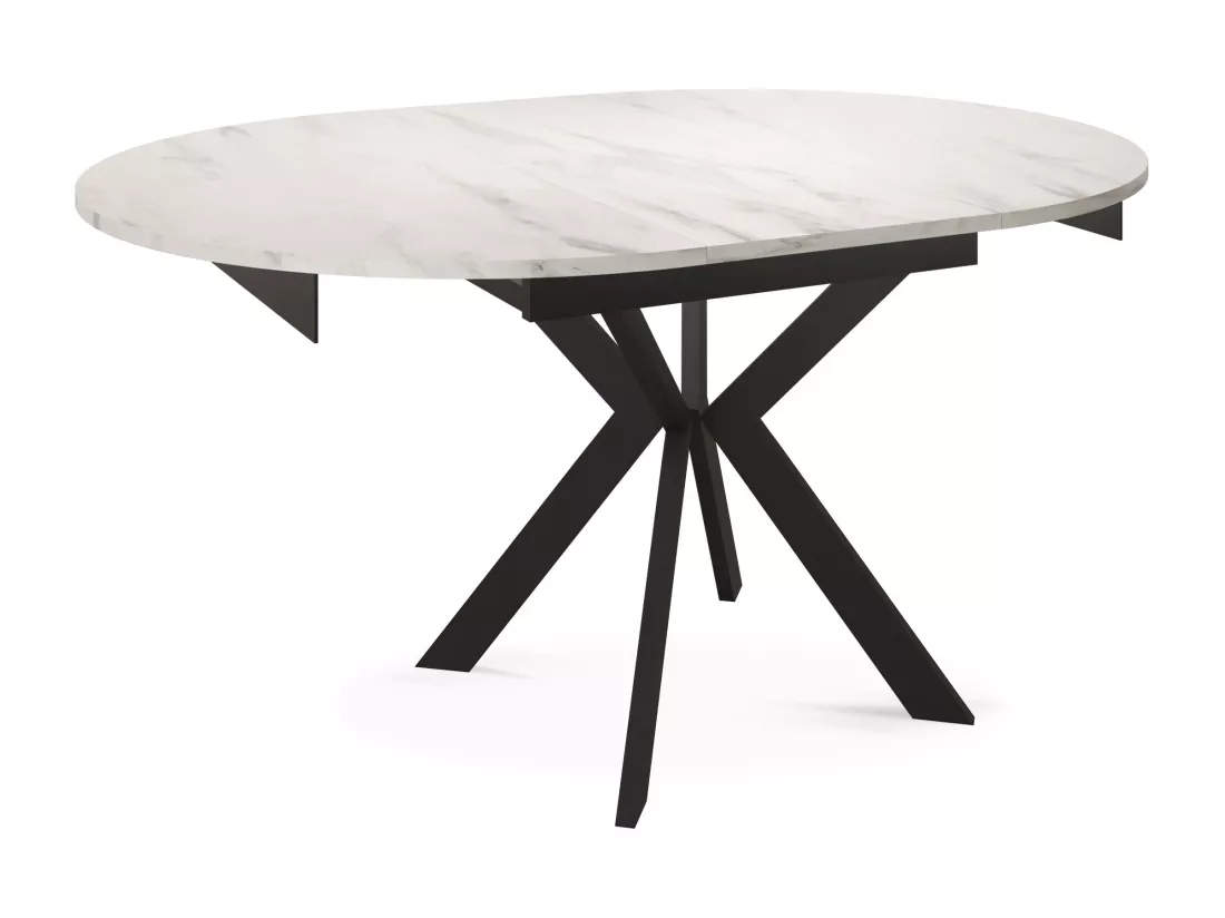 Table à Manger Extensible Ronde Avec Pieds En Métal Noir - Rangement Des Extensions à L'intérieur - Table Ronde Style Industriel Pour Salon Séjour - Gain De Palce -