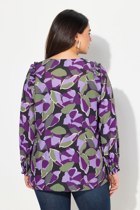 Bluse, A-Linie, Tunika-Ausschnitt, Ziernähte, 3/4-Arm