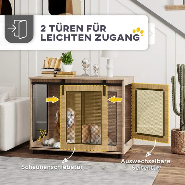 Hundeburmøbler, hundeboks med 2 låsbare dører, sidebord til hjemmet, hundehus for store hunder under 30 kg, stål, 98 x 60 x 78 cm, valnøtt |