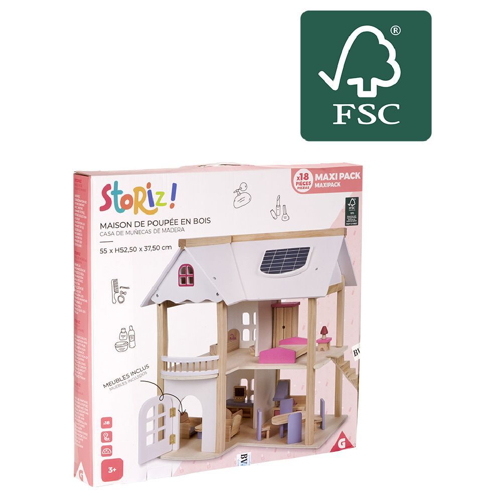 Maison de Poupée en bois certifié FSC® H.52,5 cm