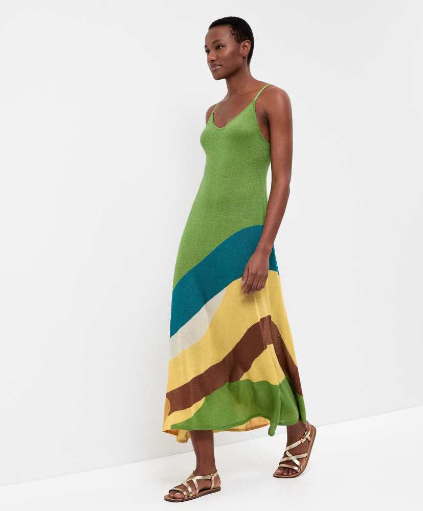 Vestido midi de malha brilhante com alças