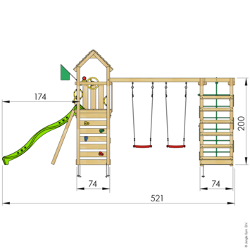 Speeltoestel Jungle Gym Safari grenen geïmpregneerd met glijbaan groen en 2-klimrek module