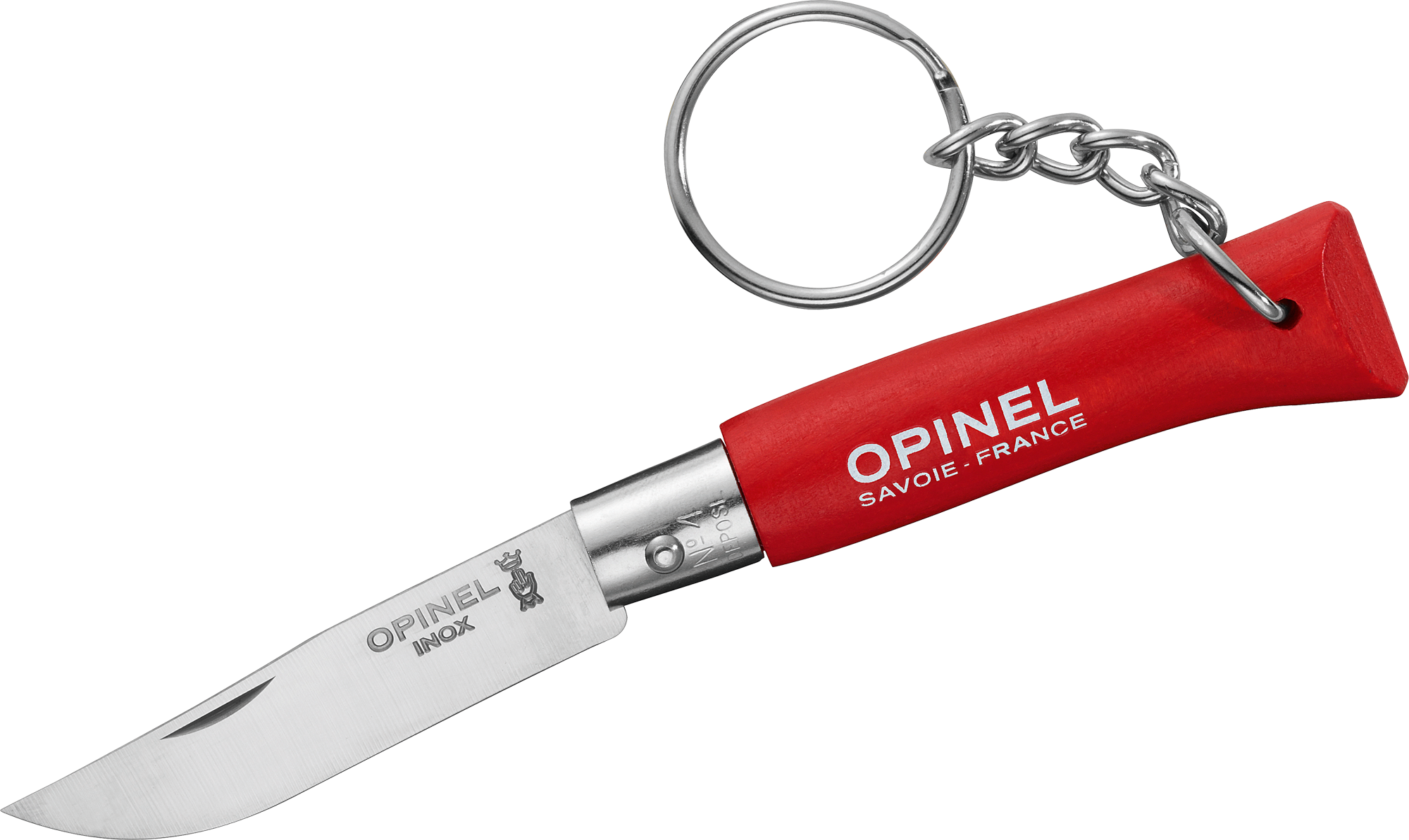 Opinel N°04 Taschenmesser mit Schlüsselanhänger Klingenlänge 5 cm rot
