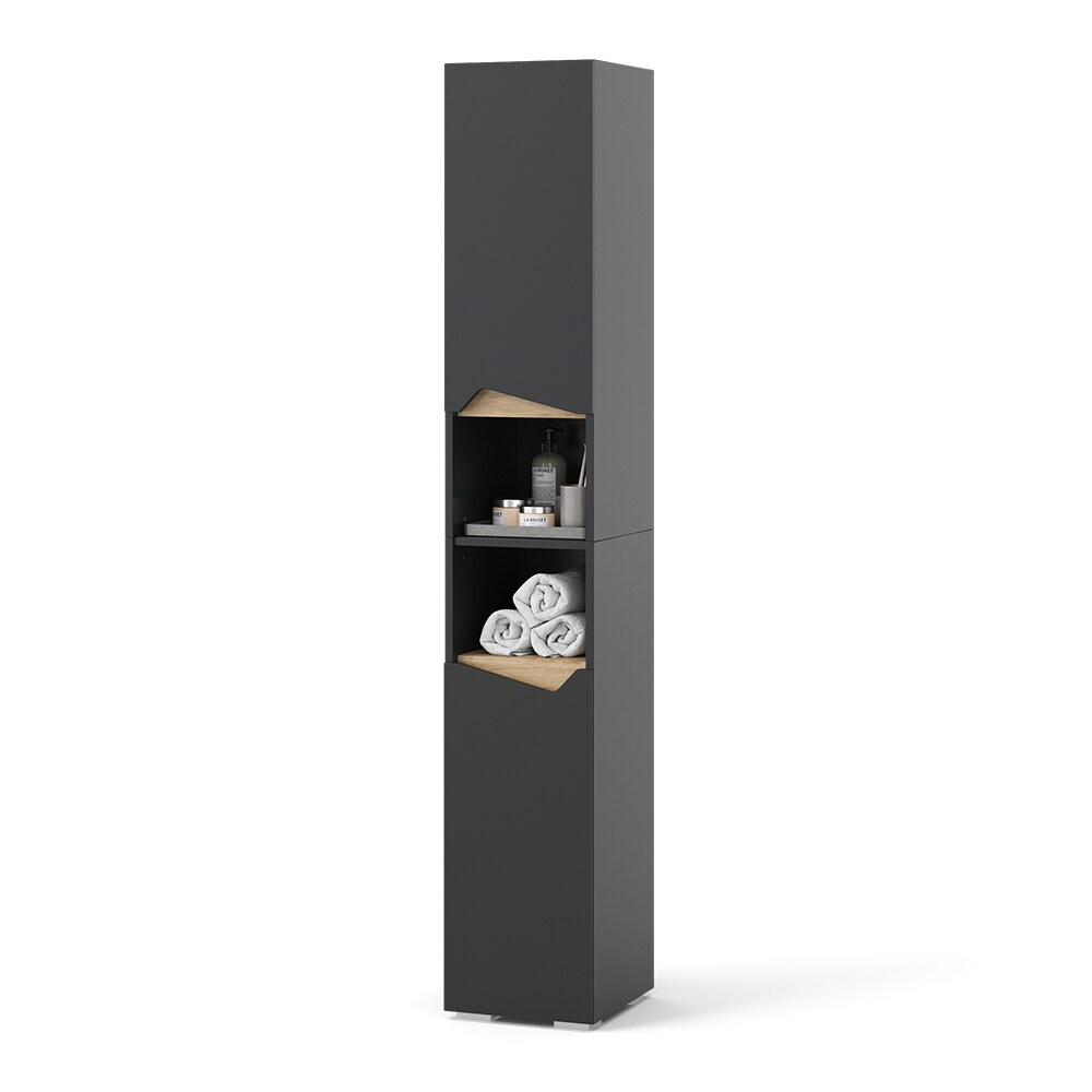 Vicco Hochschrank Marelle Anthrazit Eiche 30 x 180 cm mit Türen und offenen Fächern