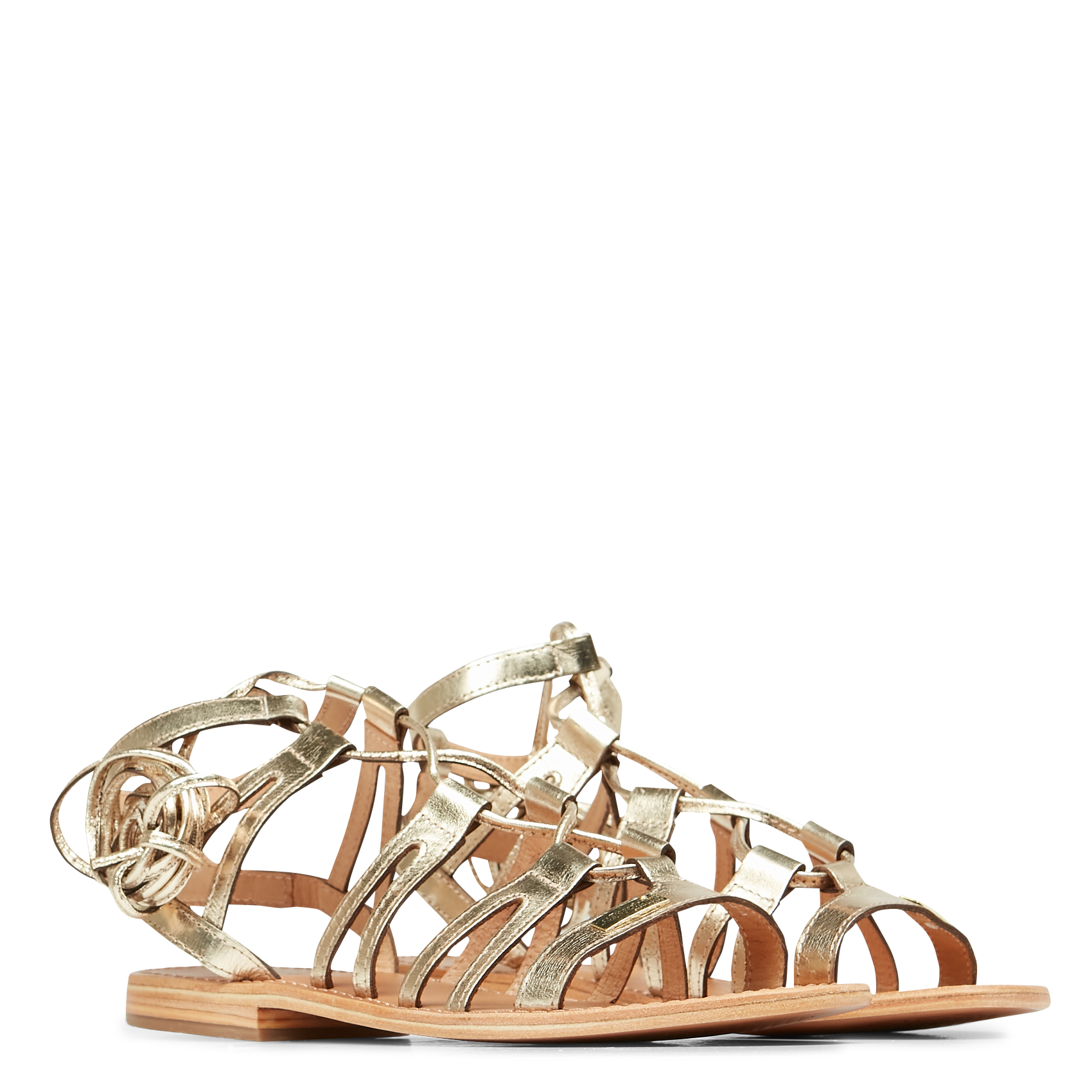 HERCULE - Sandales plates en cuir| Doré