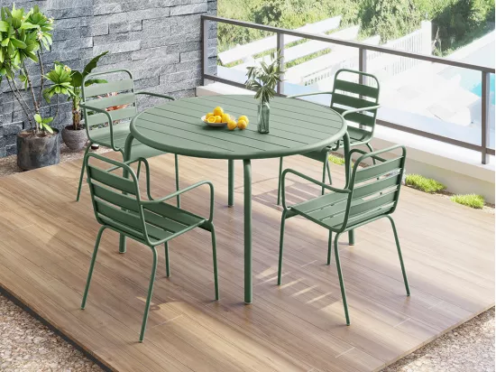 Table de jardin ronde D.110 cm en métal - Vert amande - MIRMANDE de MYLIA