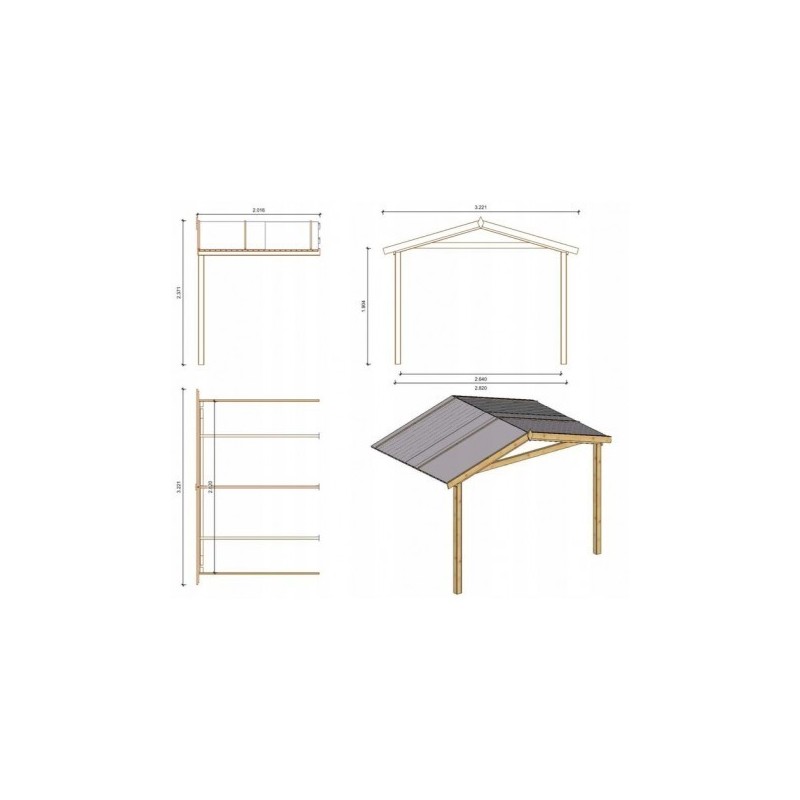 Abri de jardin en bois - 3x4 m - 18 m2 + terrasse avec balustrade et avant-toit en bois