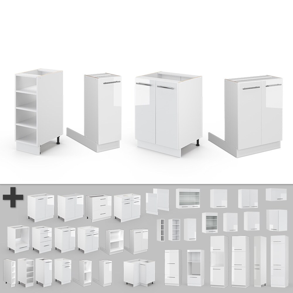 Vicco Kücheninsel Küchenblock Einbauküche Fame-Line Weiß 90 cm modern Hochglanz Küchen Schränke Regalunterschrank Küchenunterschrank Regalinselunterschrank Softclose-Scharnier Küchenmöbel