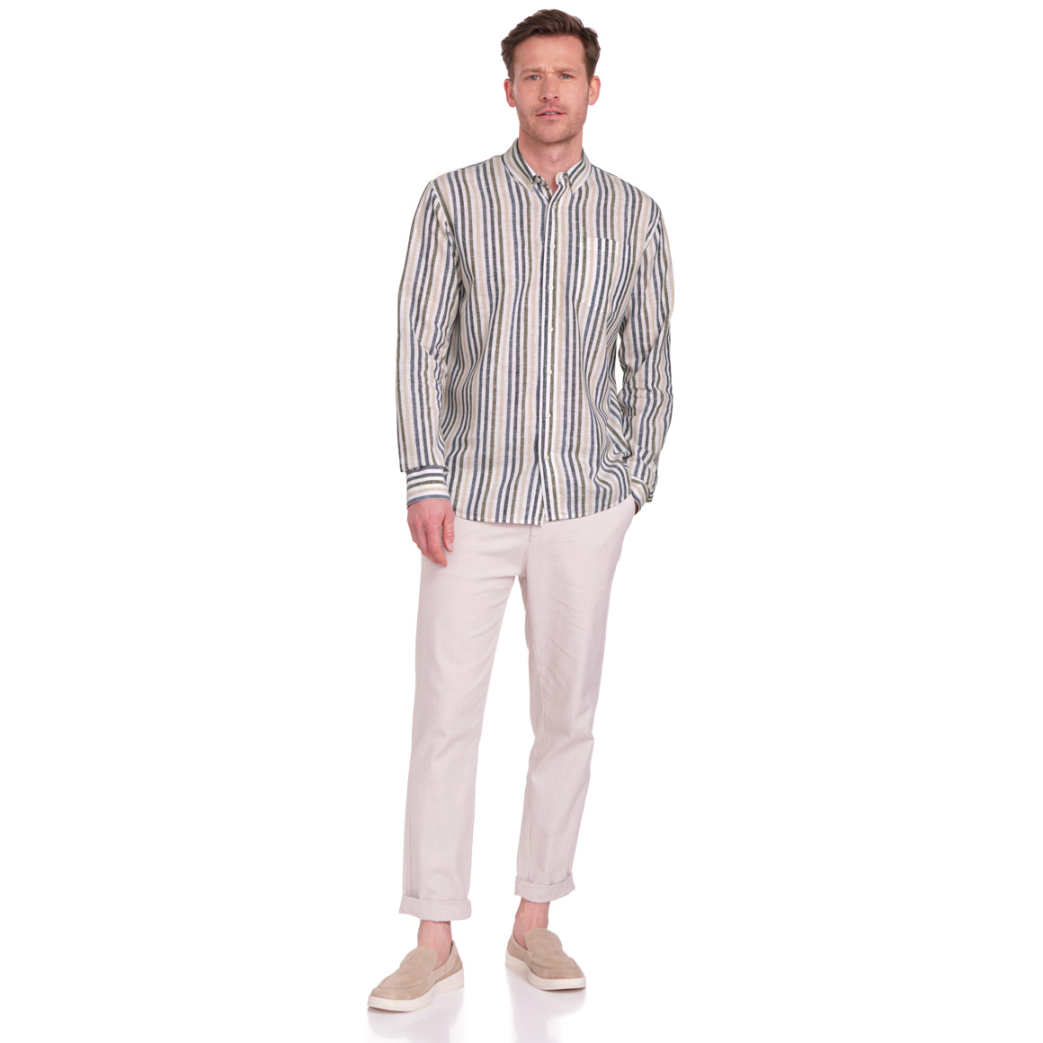 VanVaan Herren Hemd mit Streifen weiss / dunkelblau / beige