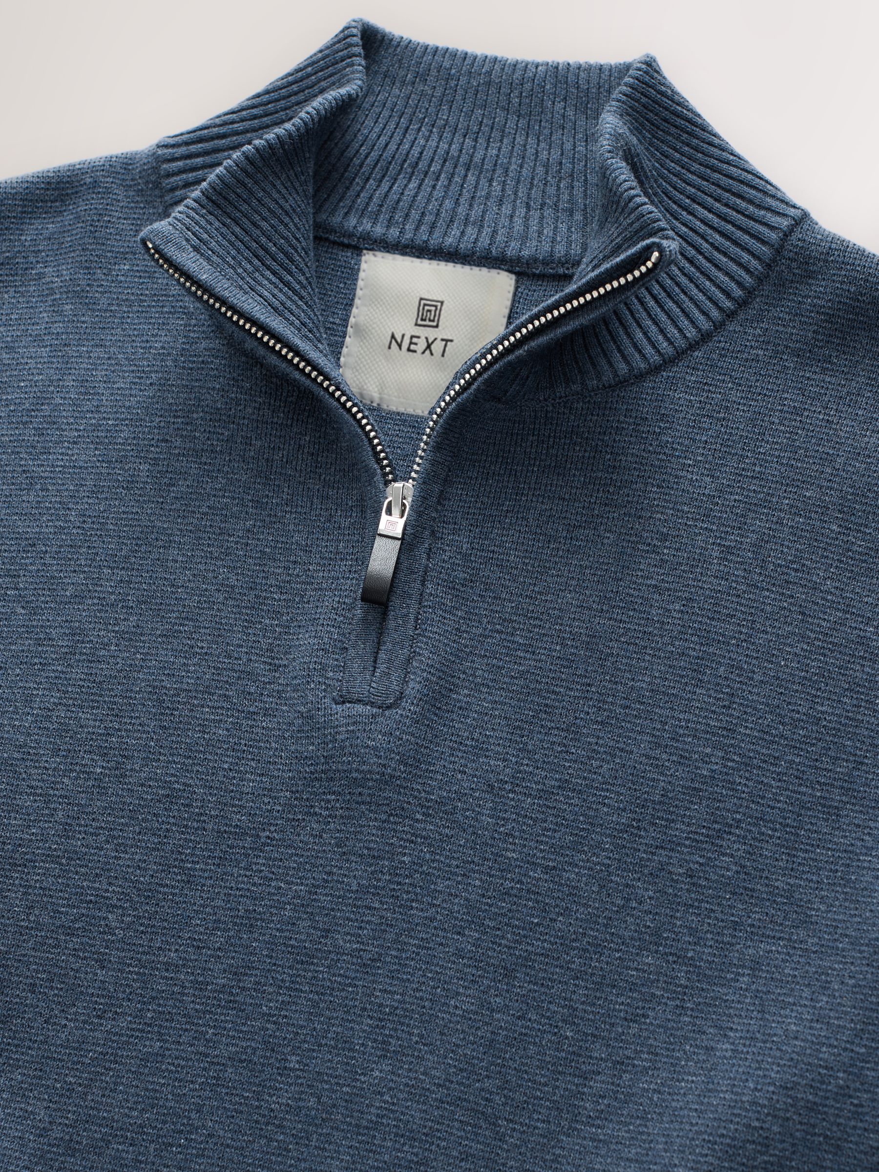 Normaal blauw - Effen - Regular fit 100% katoenen premium trui met korte rits