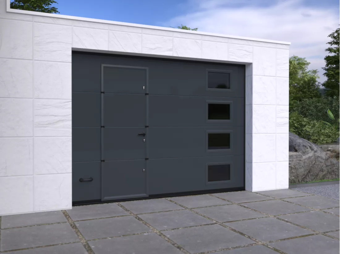 Porte de garage sectionnelle sur mesure lisse anthracite - ASINARIA