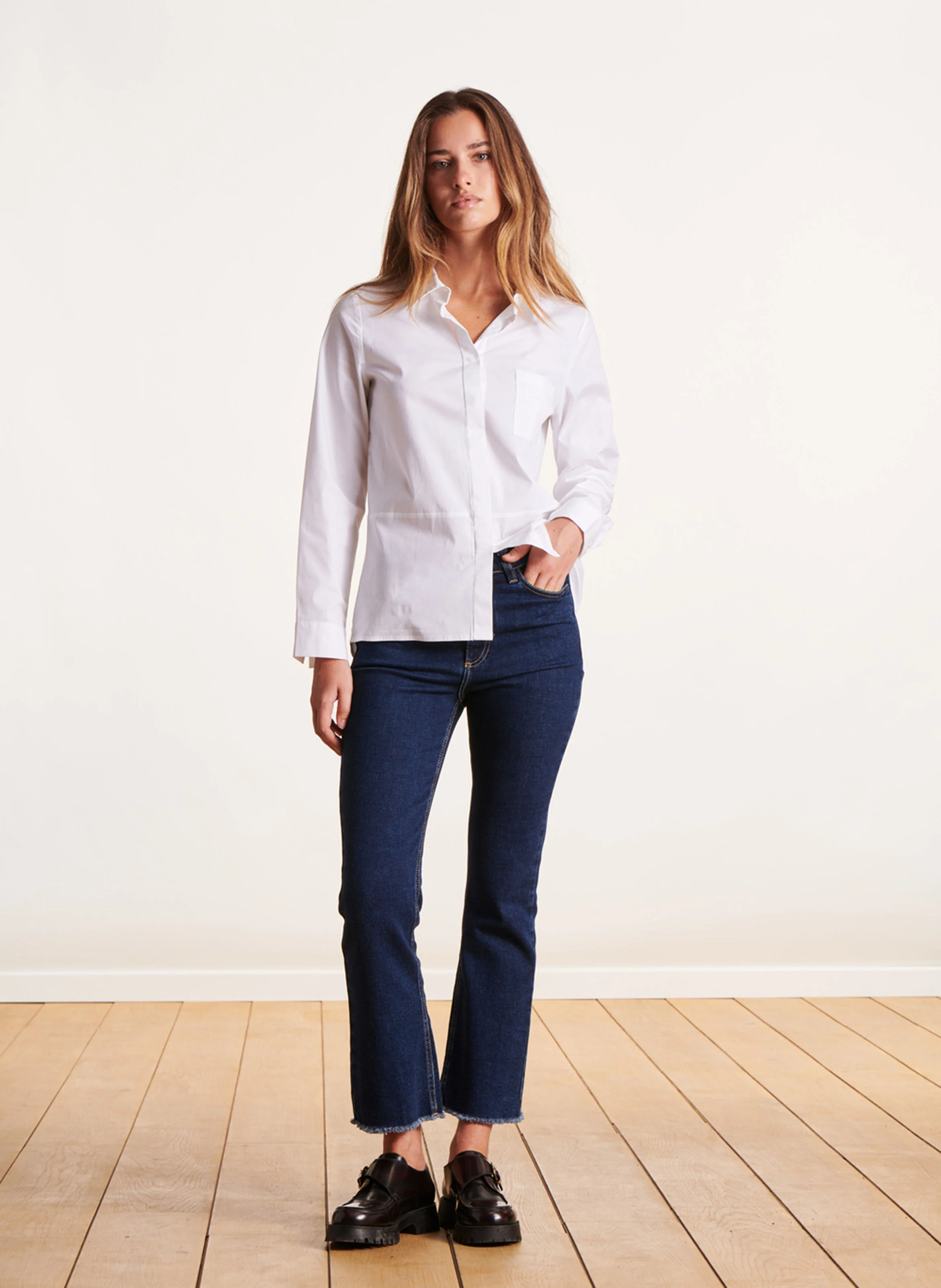 Chemise col classique en coton mélangé | Blanc