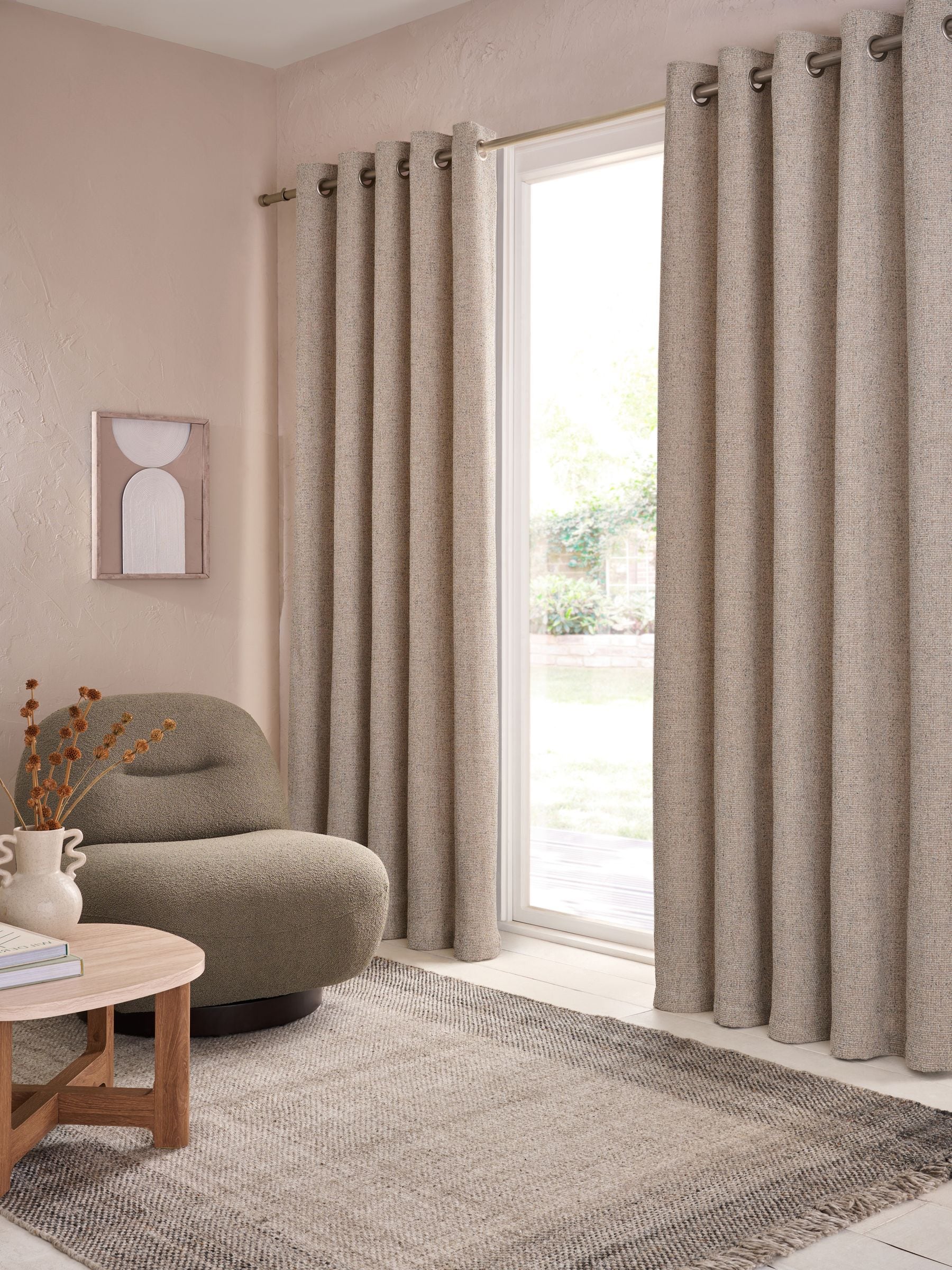 Chunky Marl Textured Eyelet Lined Curtains