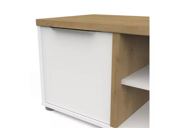 Meuble TV 2 portes et 2 niches décor chêne et blanc L135 cm - ACCESS