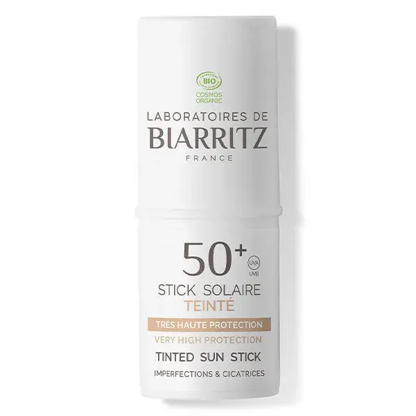 Protetor solar em bastão com cor FPS 50+ orgânico Laboratoires de Biarritz 9g