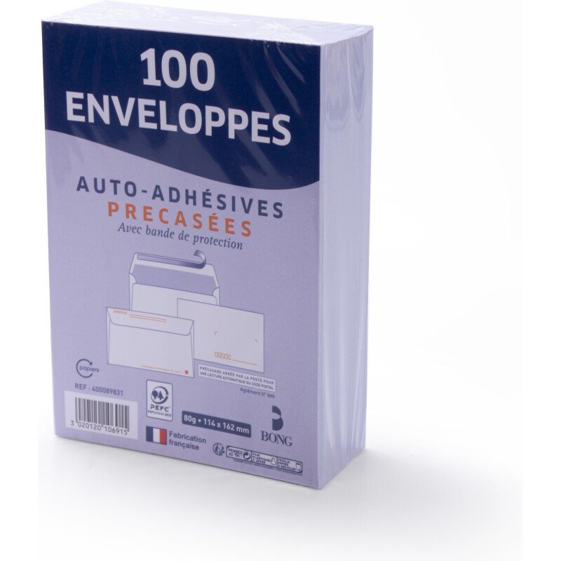Paquet De 100 EnveloPPes 114X162 Blanc 80G Bong