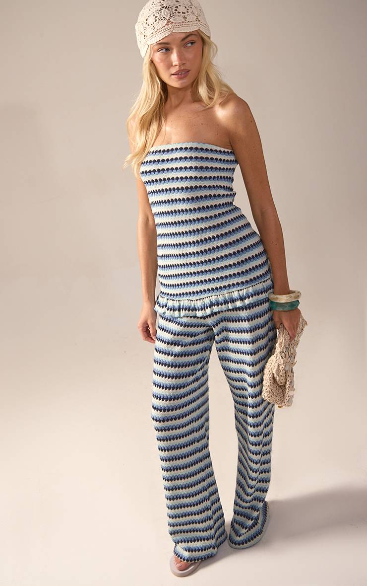 Bleu Haut Bandeau Au Crochet À Rayures Coordonné