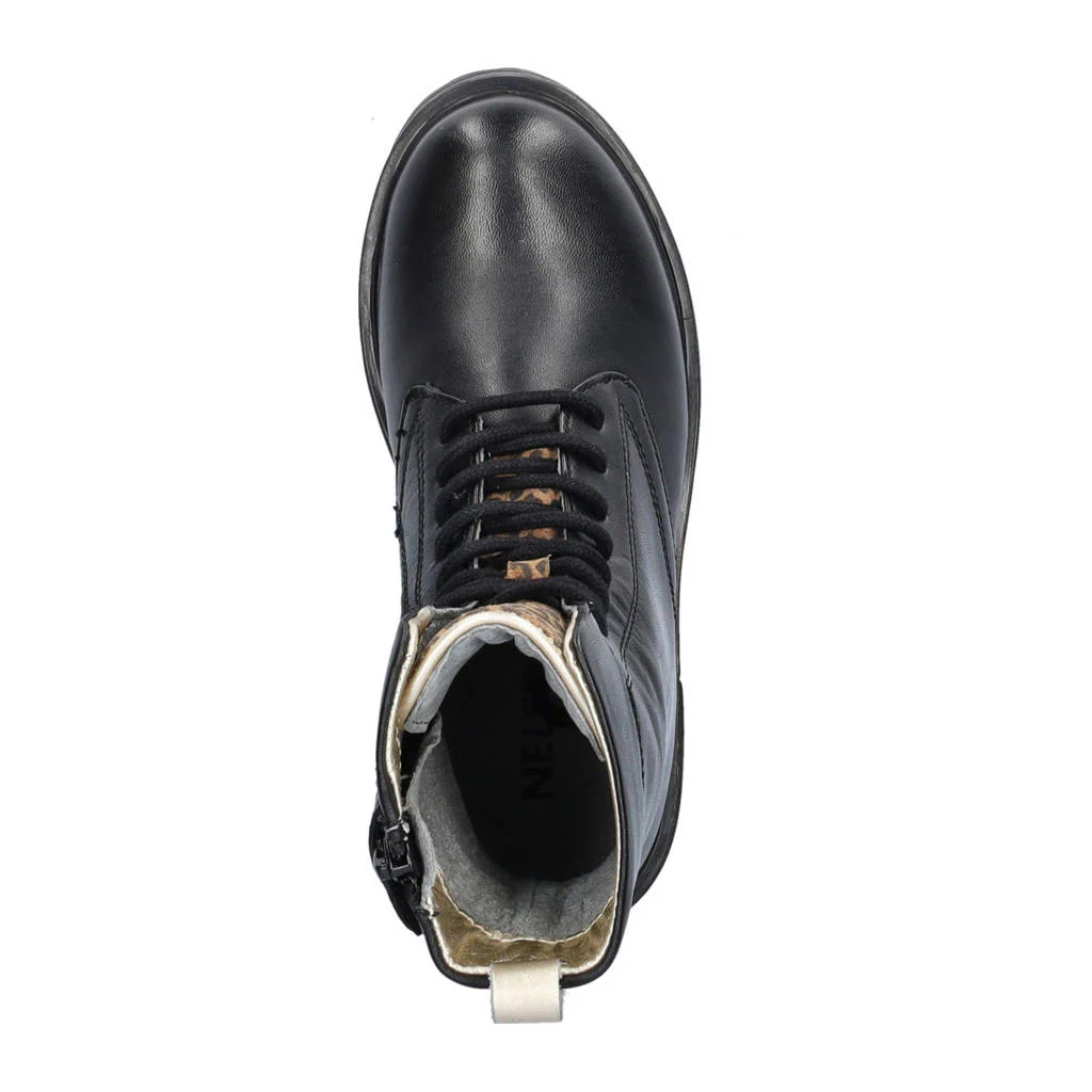 Nelson Kids leren veterboots zwart
