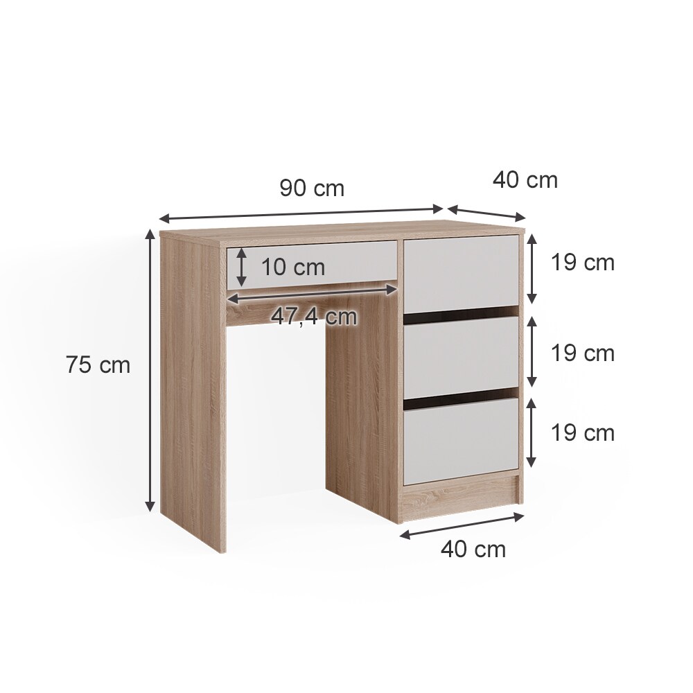 Vicco Schminktisch Sherry Sonoma Weiß, 90 x 75 cm, Frisiertisch, Schubladen