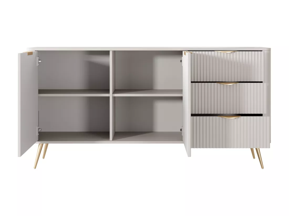 Buffet 2 portes et 3 tiroirs en MDF - Beige et doré - ELONARIA II de Pascal Morabito