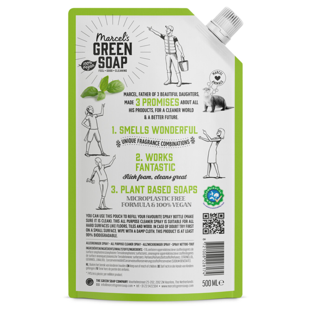 Marcel's Green Soap Allesreiniger Spray Basilicum & Vertivert Gras Navulling500 ml