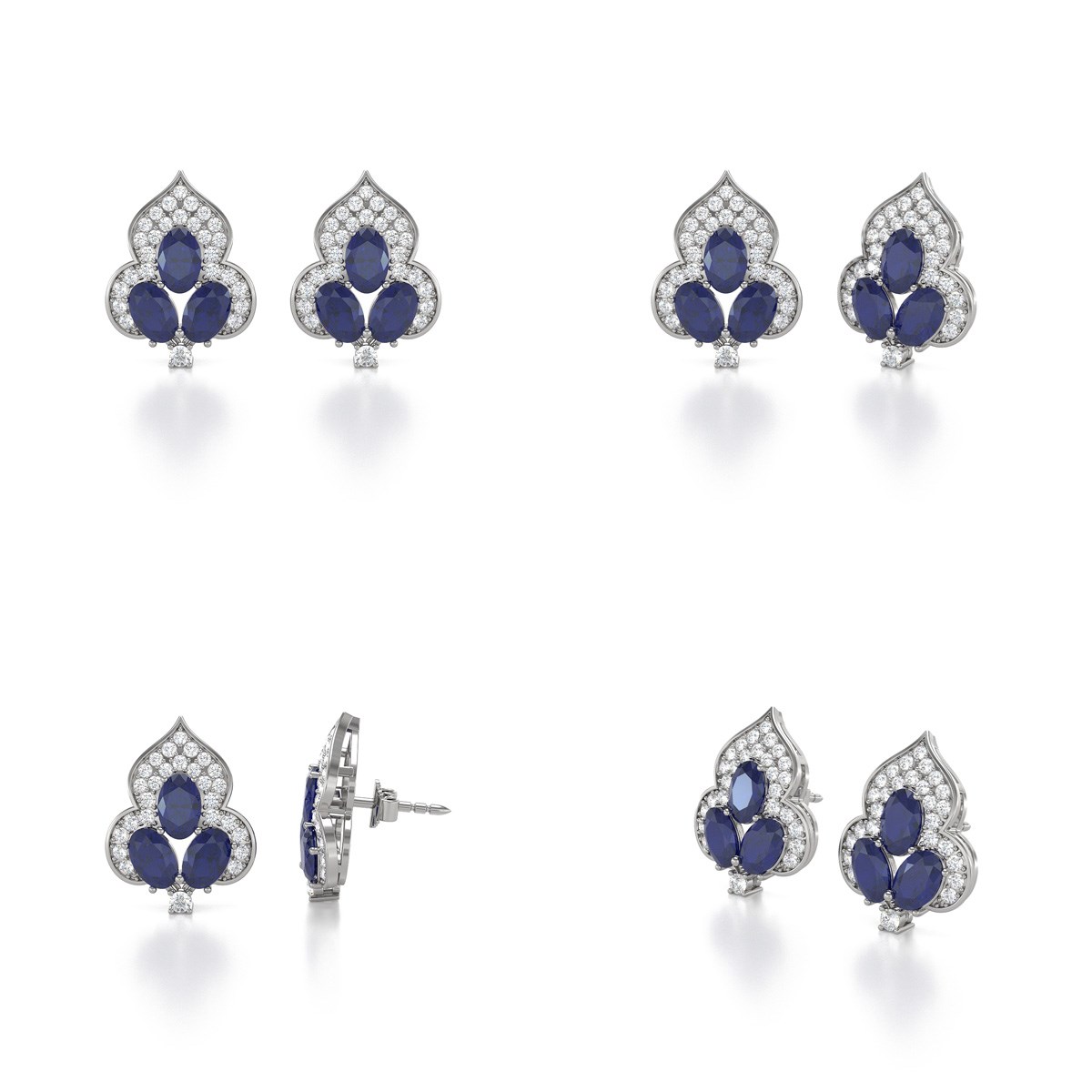Boucles d'oreilles ADEN Or 585 Blanc et Saphir 3.5grs