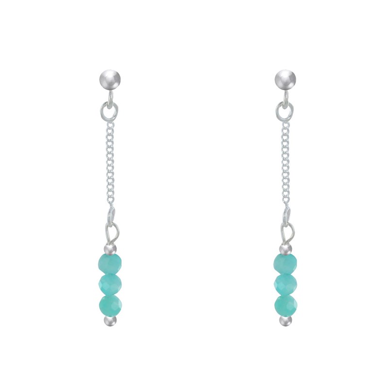 Boucles d'Oreilles Argent Chainette 3 Perles Facettées d'Amazonite