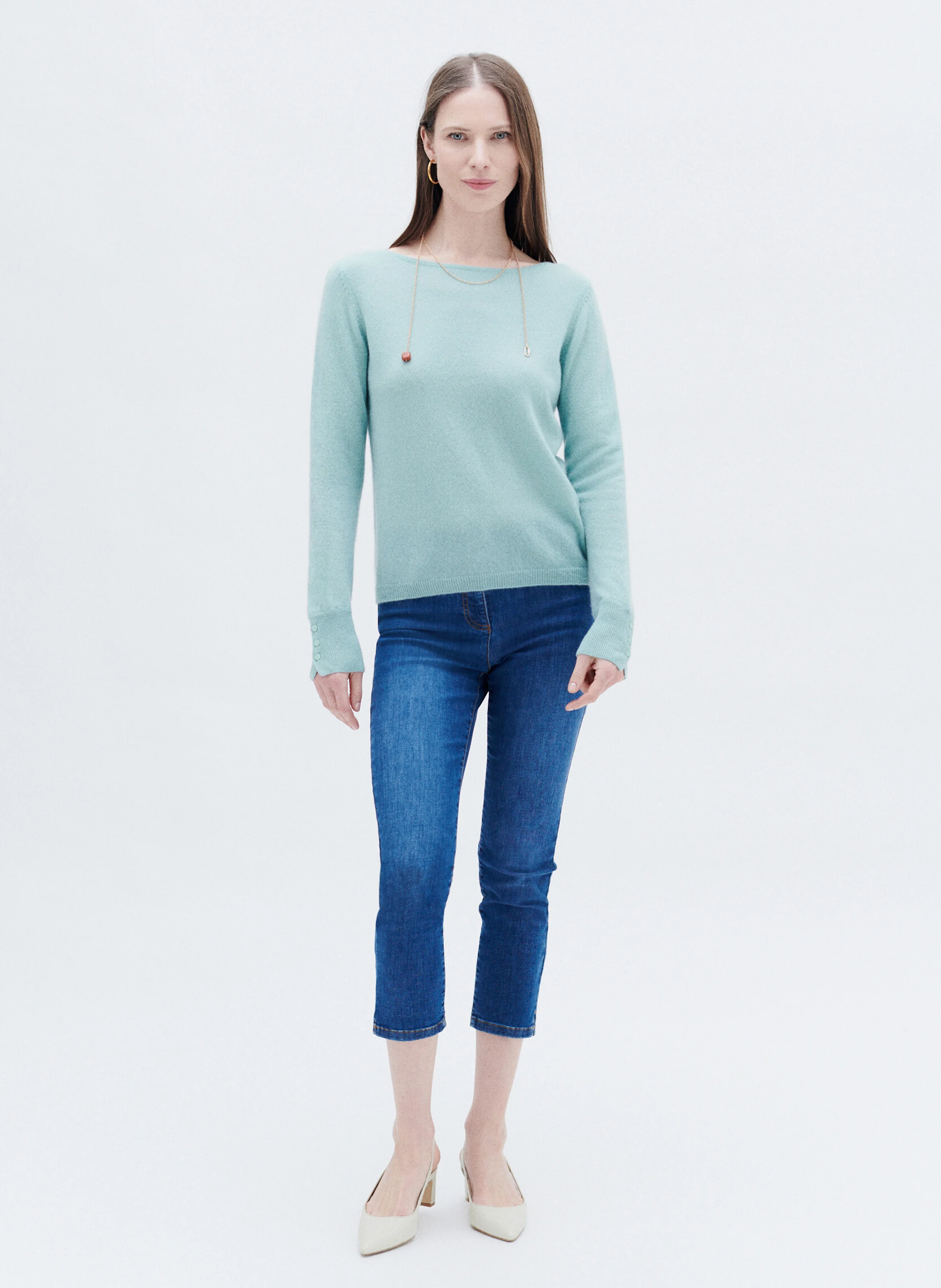 MZOAN - Pull droit col bateau en cachemire | Vert