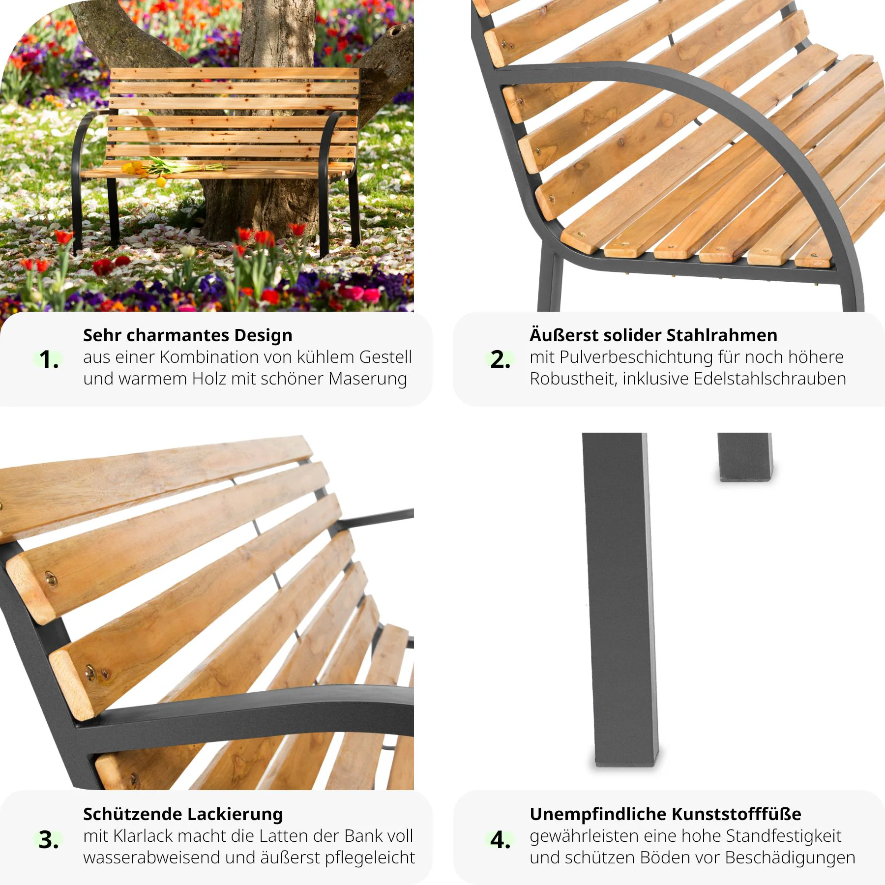 tectake® Gartenbank, 2-Sitzer, wetterfest, 119,5 x 62 x 83 cm
