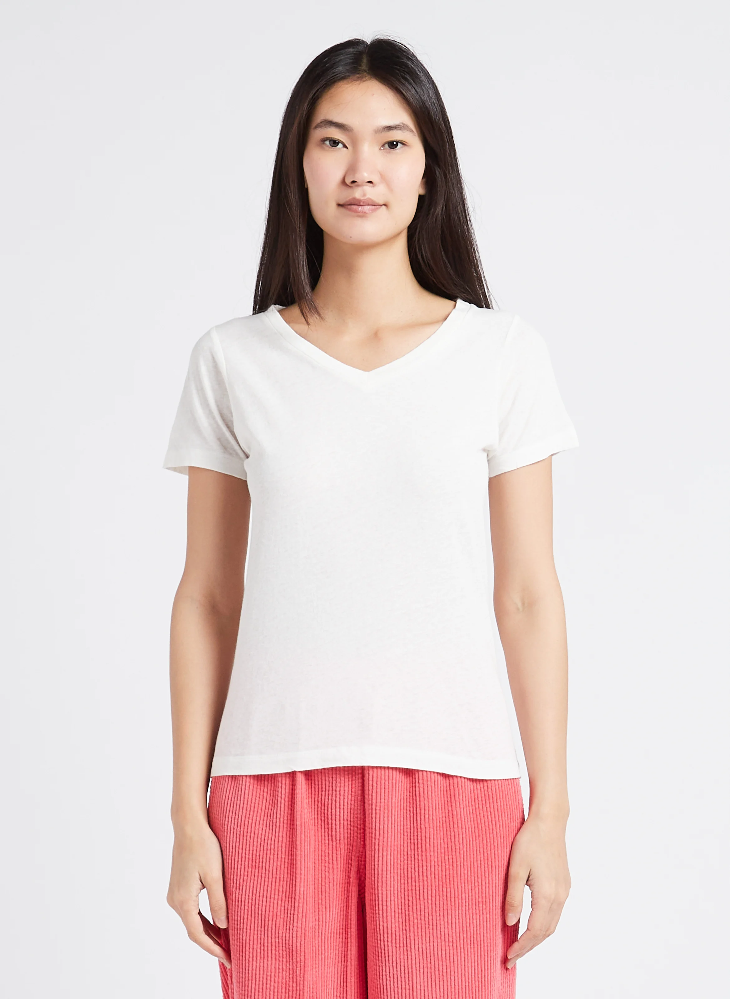 GAMIPY - Tee-shirt col V en coton | Blanc