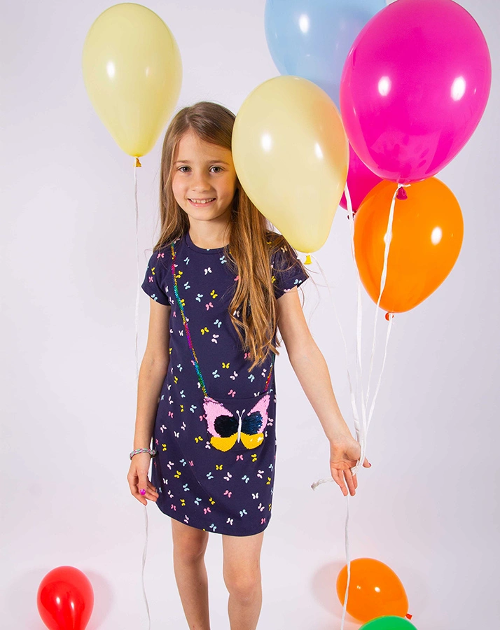 Jersey-Kleid SCHMETTERLINGE mit Wende-Pailetten in navy