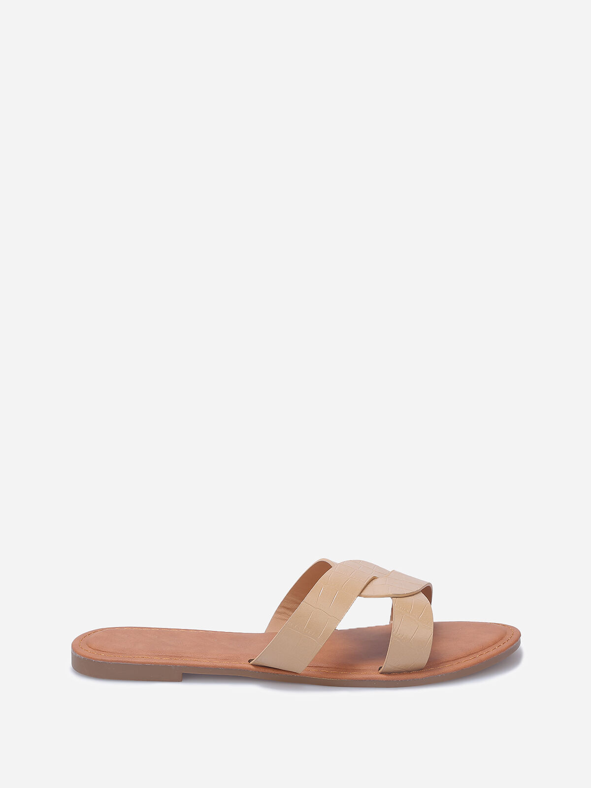 Mules croco à brides croisées grandes tailles- Beige