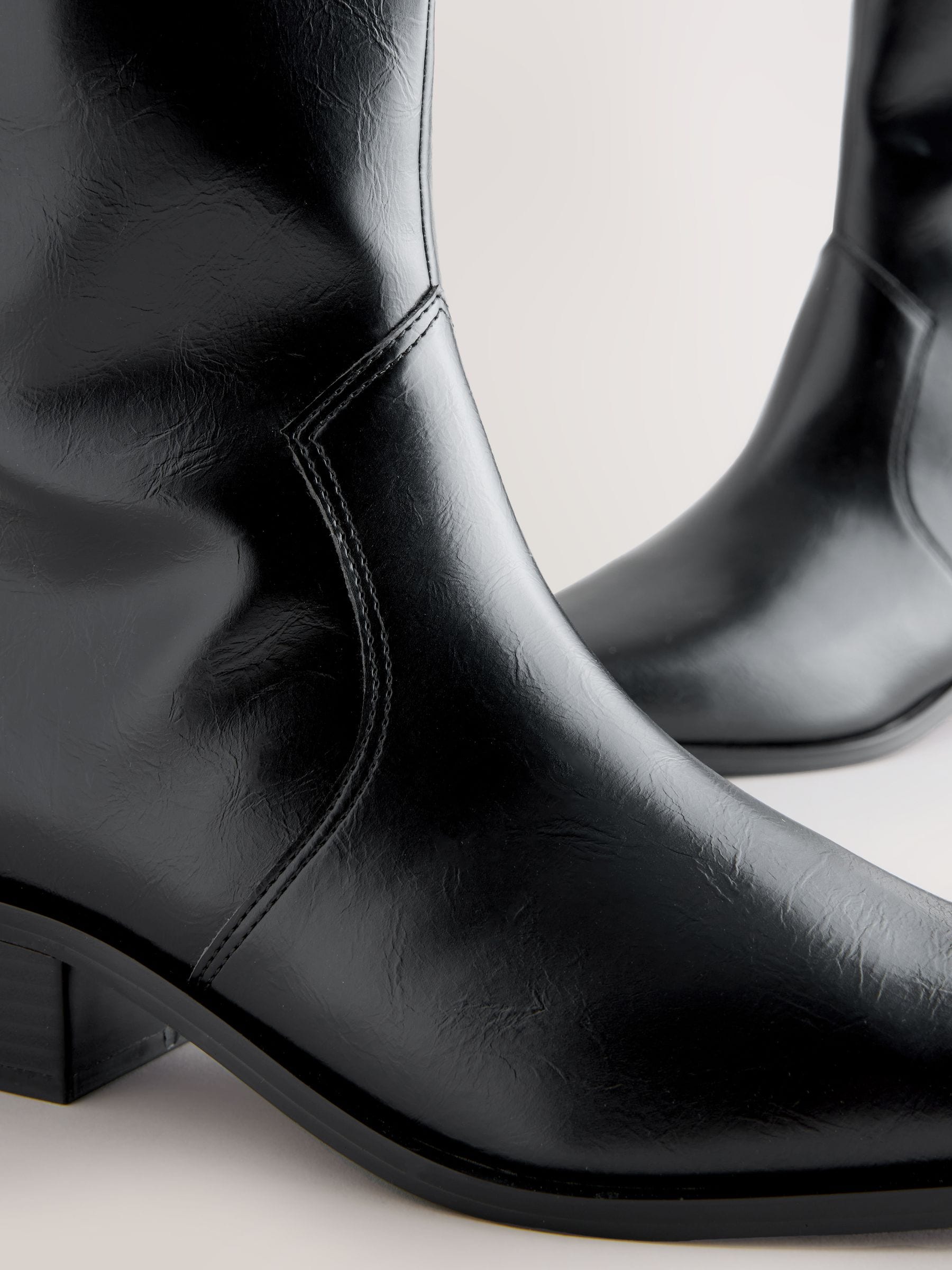 Black Crinkle Texture - Forever Comfort® Chisel Toe Knee High Boots