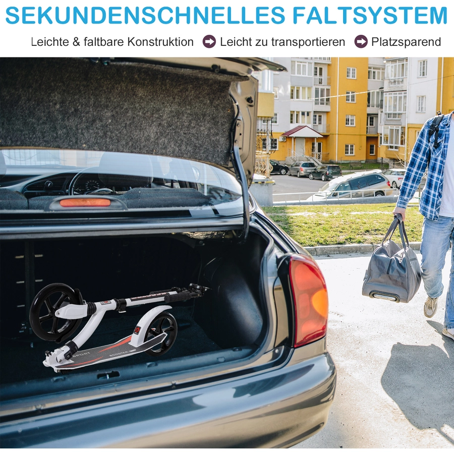 HOMCOM Tretroller mit Stoßdämpfung und höhenverstellbar weiß