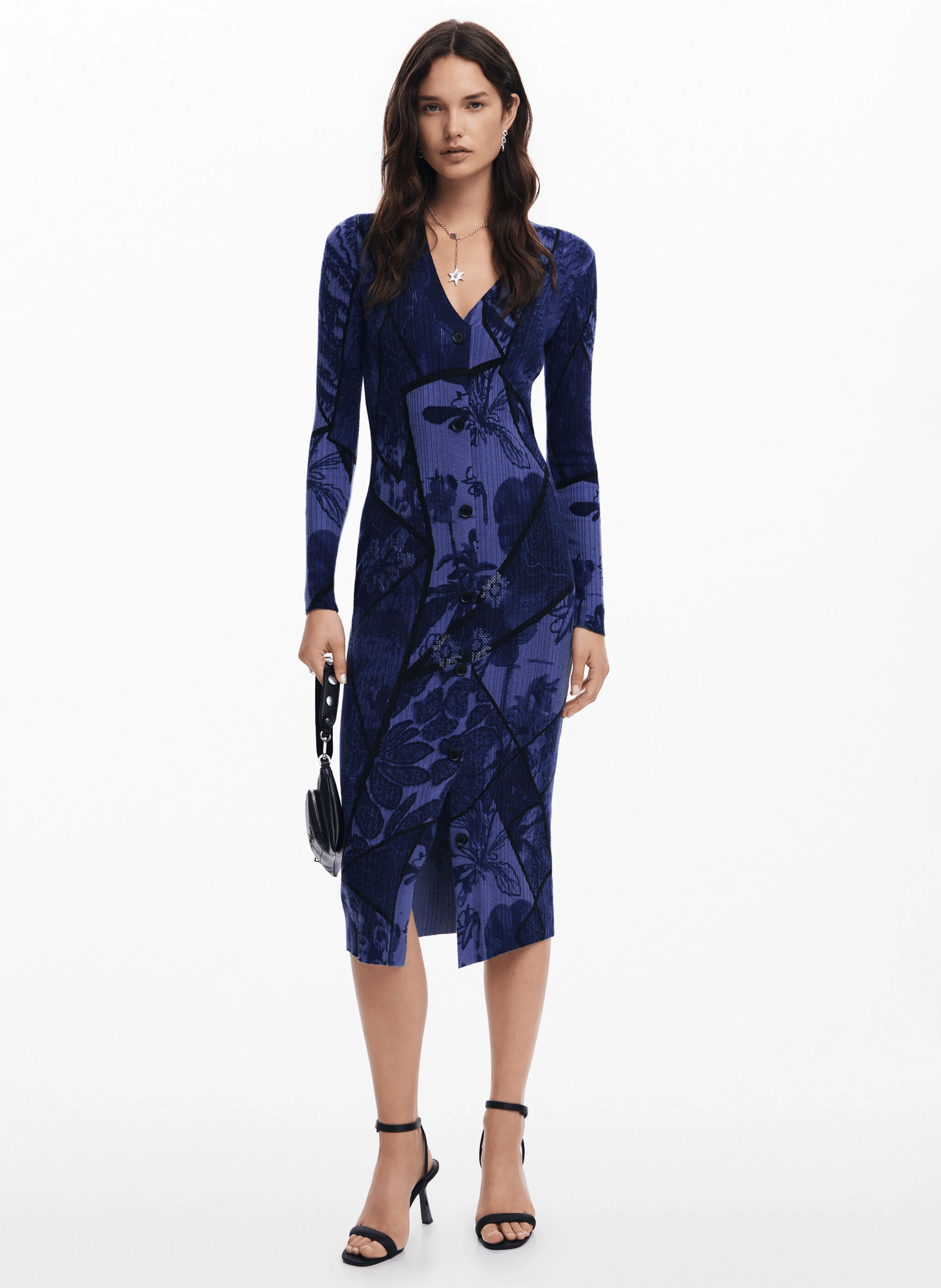 Robe midi slim imprimée | Bleu