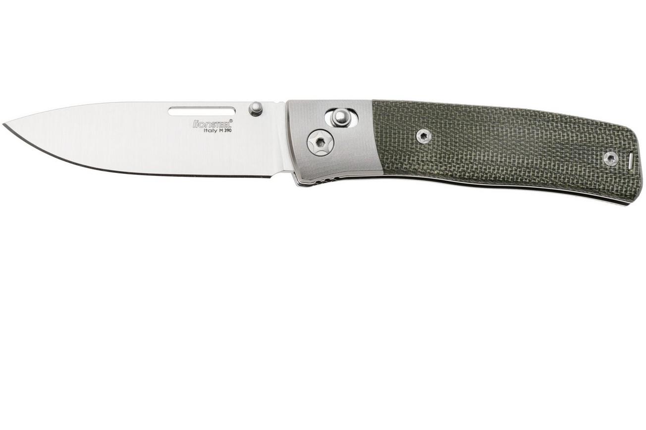 LionSteel NiNi NN2 CVG M390 Satin, Titanium Bolsters, Green Canvas Micarta, zakmes, Gianni Pauletta design