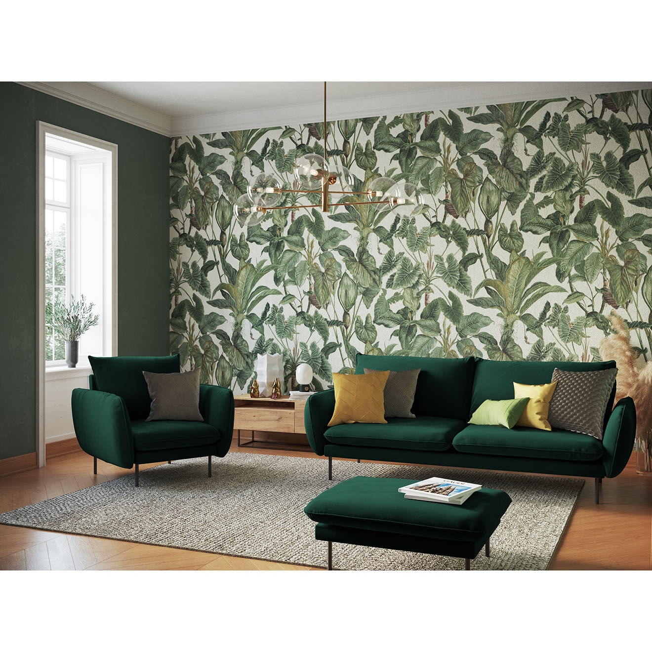 Cosmopolitan Design Fauteuil en Velours Vienna vert bouteille - 95x92x95 cm