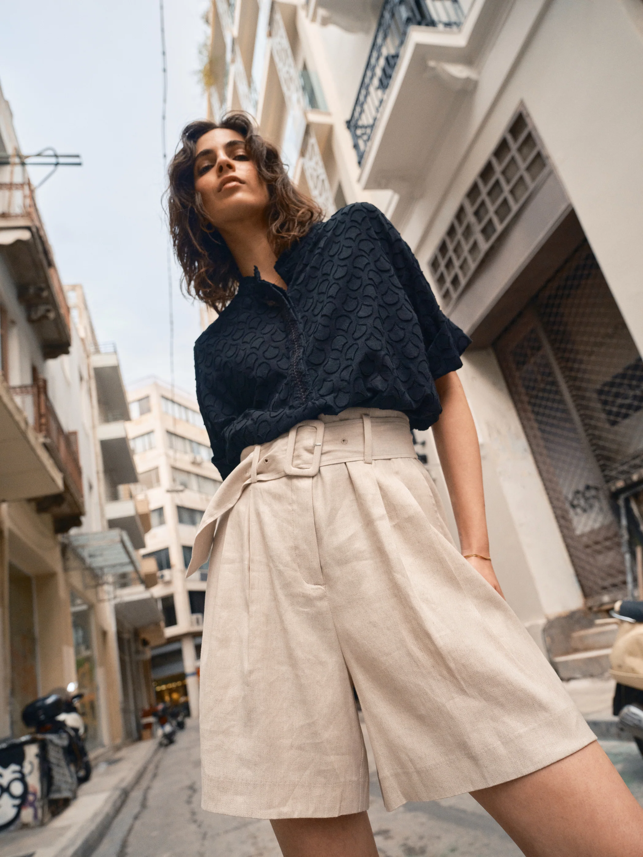 Mos Mosh  Toba Jacquard Voile bluse - sort