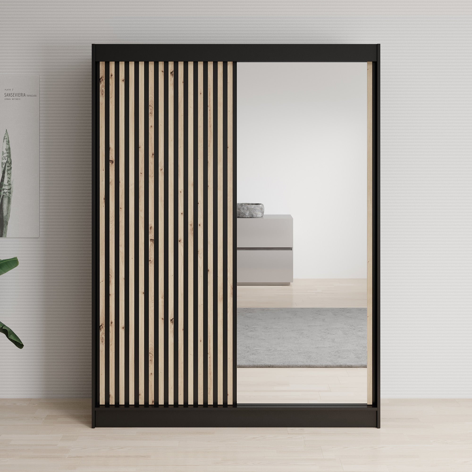 Lisbon 2 - Kledingkast met schuifdeuren - Zwart/eiken - 150x62x200 cm