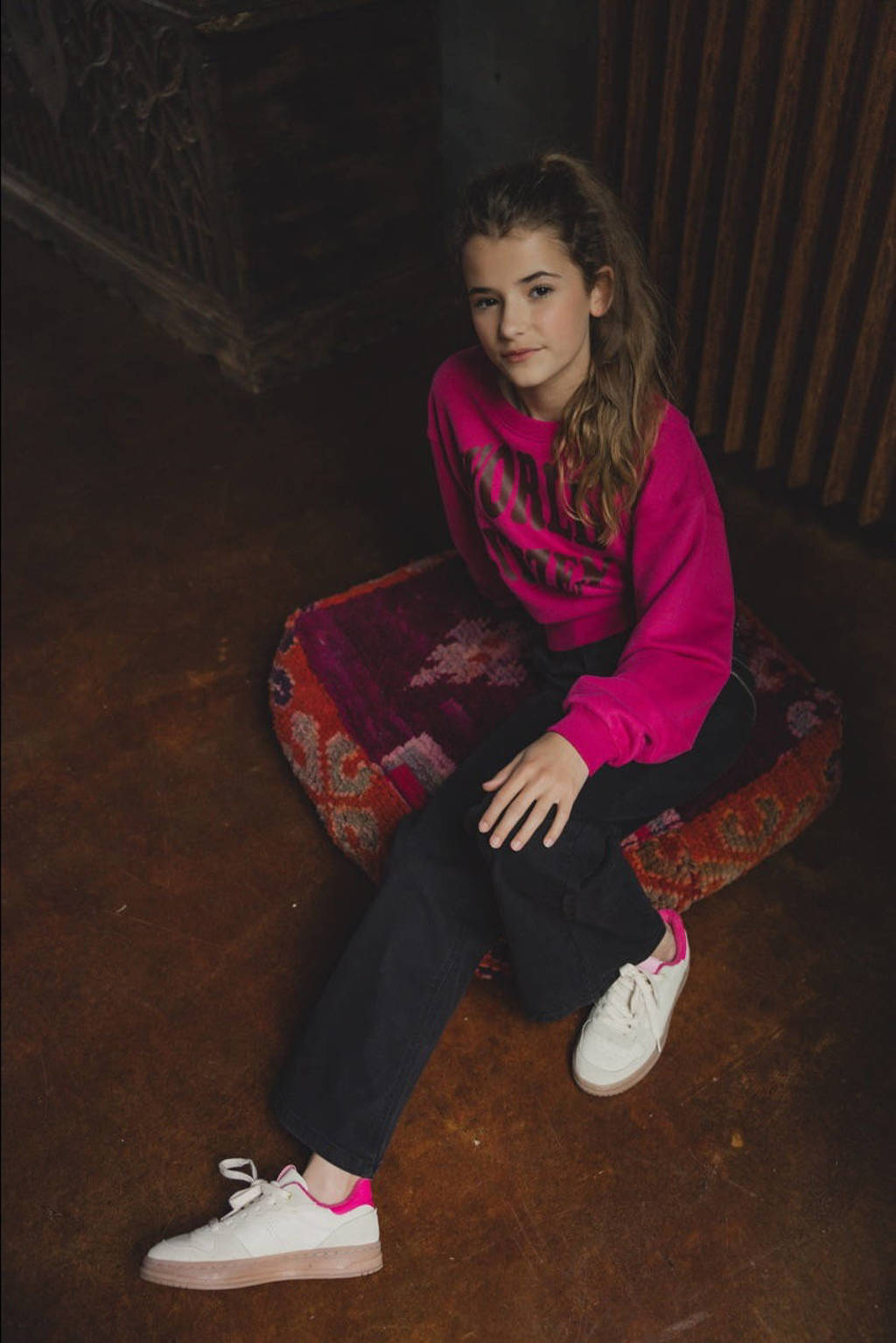 LOOXS sweater met tekst felroze