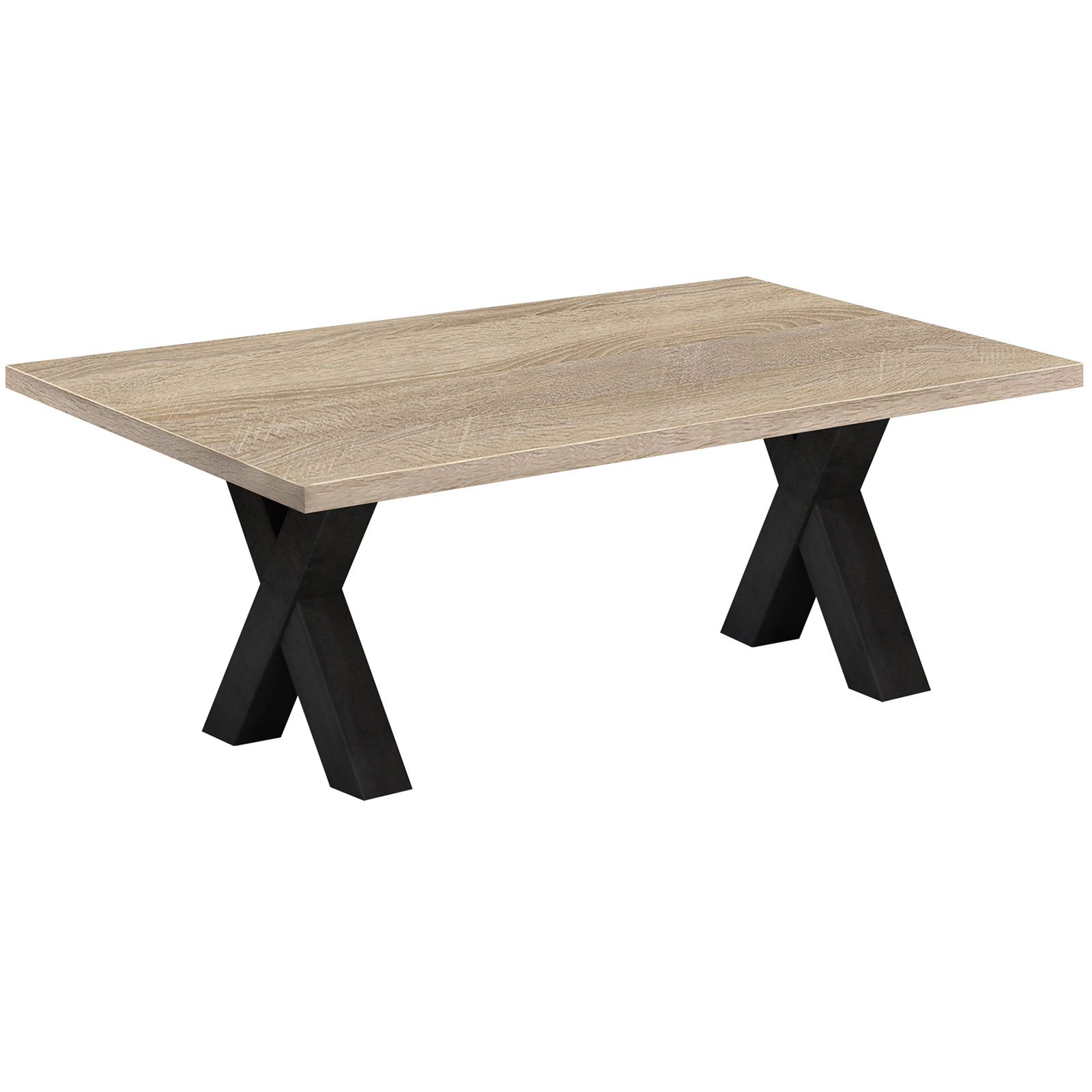 Couchtisch - Schwarzstahl-Eiche Sägerau - X-Gestell - 120x70 cm